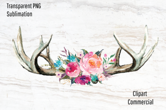 Download Deer Antlers, Bright Watercolor Flowers - Flowers Collection