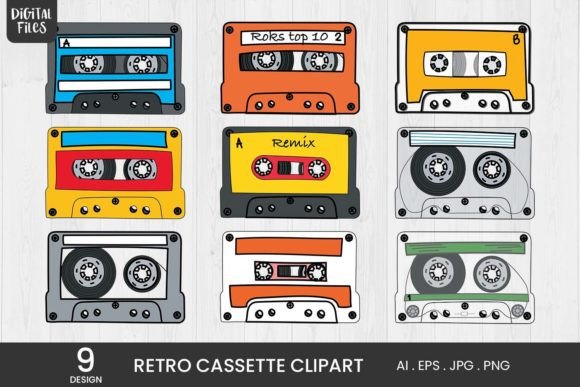 Download Retro Cassette Clipart | 9 Variations - Retro cassette Collection