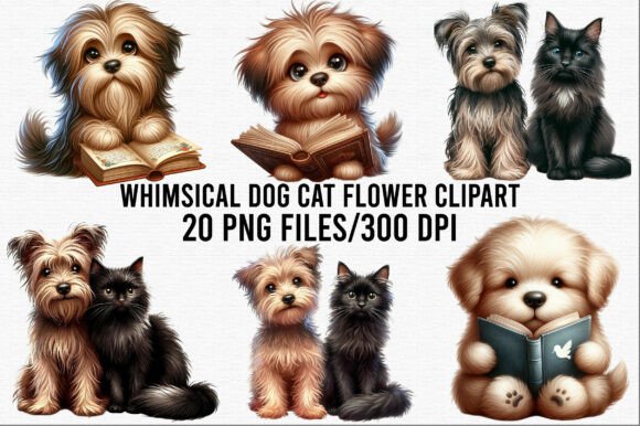 Download Whimsical Dog Cat Flower Clipart - Whimsical Collection