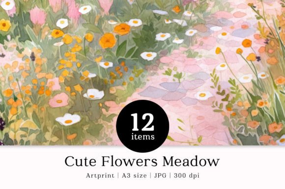 Download Cute Flowers Meadow Watercolor A3 Prints - Flowers Collection