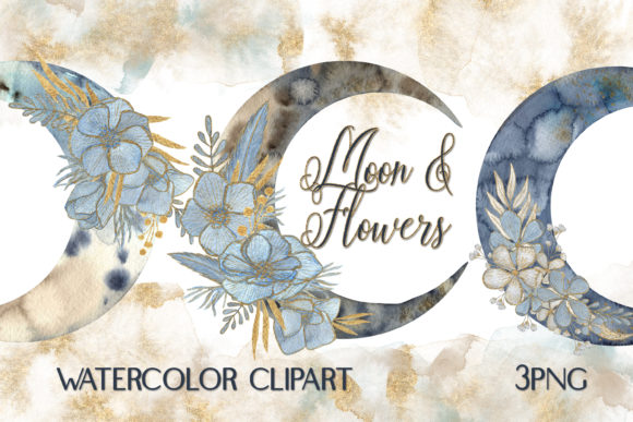 Download Watercolor Boho Clipart Moon &amp; Flowers - Flowers Collection