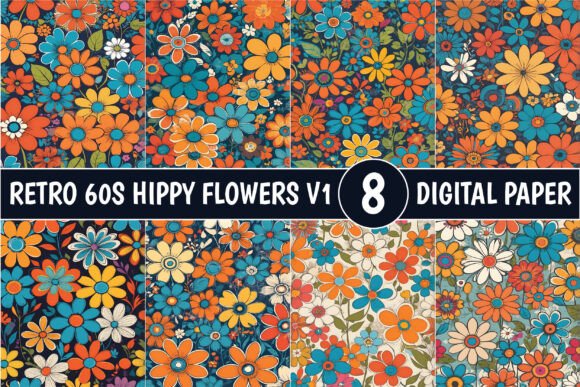 Download Retro 60s Hippy Flowers Patterns V1 - Flowers Collection