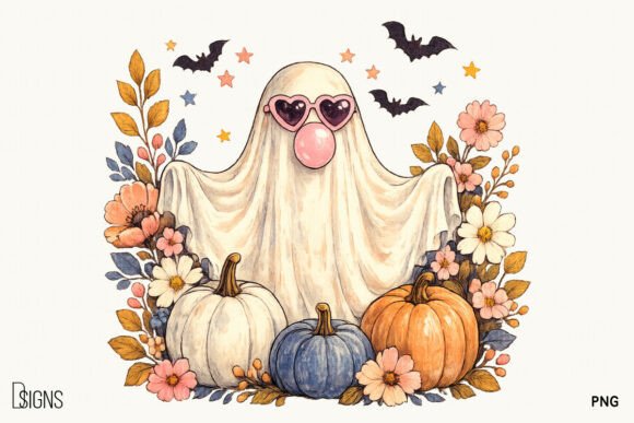 Download Cute Ghost Halloween Fall Flowers PNG - Flowers Collection