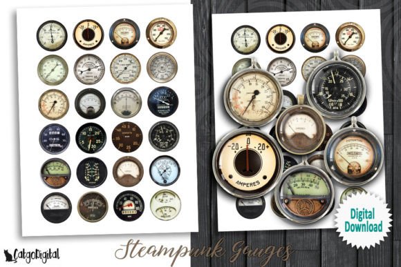 Download Steampunk Gauges Digital Collage Sheets - Steampunk Collection