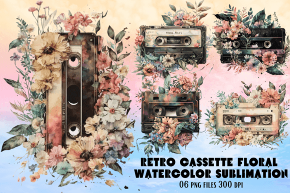 Download Retro Cassette Floral Watercolor Set - Premium Resources