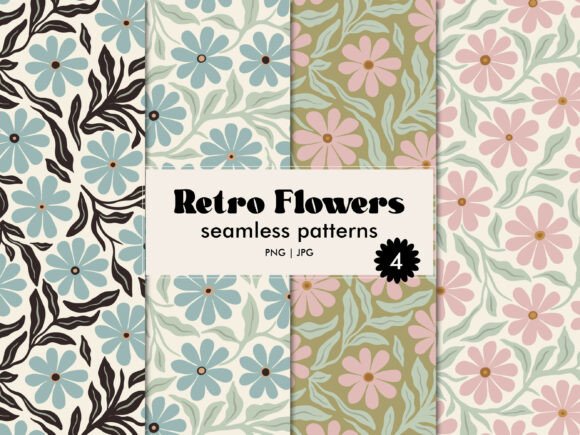 Download Retro Flowers Seamless Pattern Set - Flowers Collection
