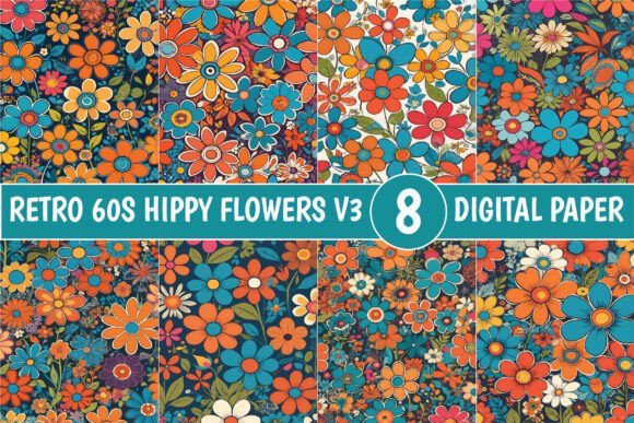 Download Retro 60s Hippy Flowers Patterns V3 - Flowers Collection