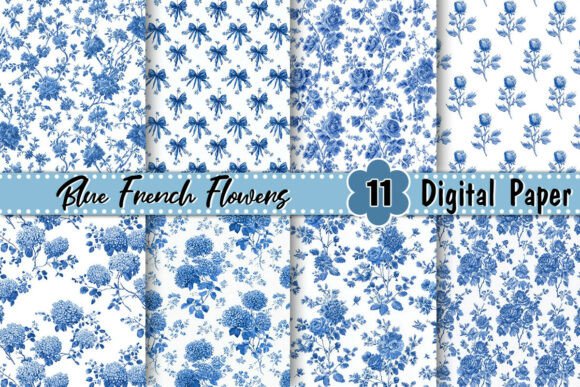 Download Blue French Flowers Digital Paper - Flowers Collection
