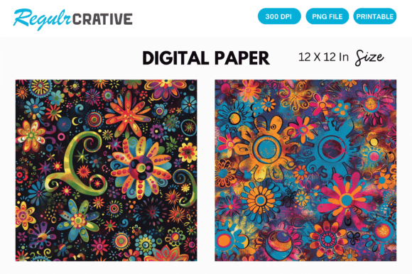 Download Hippie Flowers Digital Paper Pattern - Flowers Collection