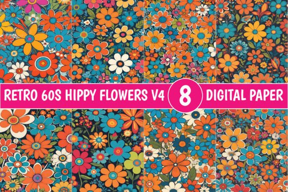 Download Retro 60s Hippy Flowers Patterns V4 - Flowers Collection