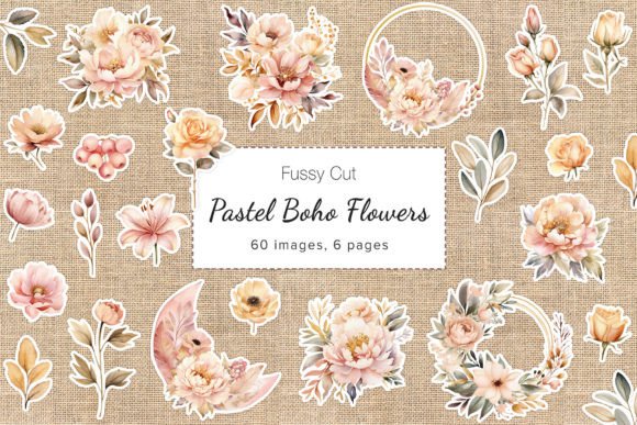 Download Pastel Boho Flowers Fussy Cut Sticker - Flowers Collection