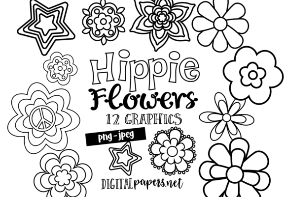 Download Hippie Flowers Outlines - Flowers Collection