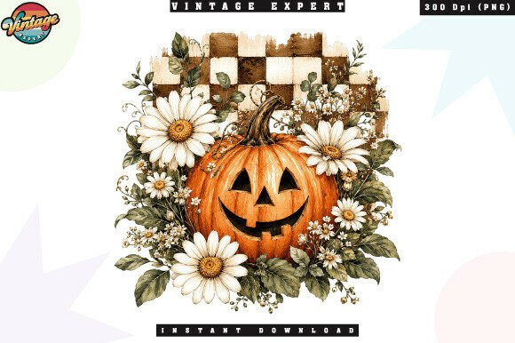 Download Floral Halloween Pumpkin Buffalo Plaid - Premium Resources