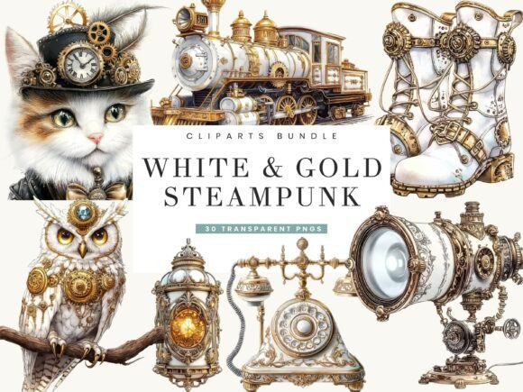Download White and Gold Steampunk Clipart - Steampunk Collection